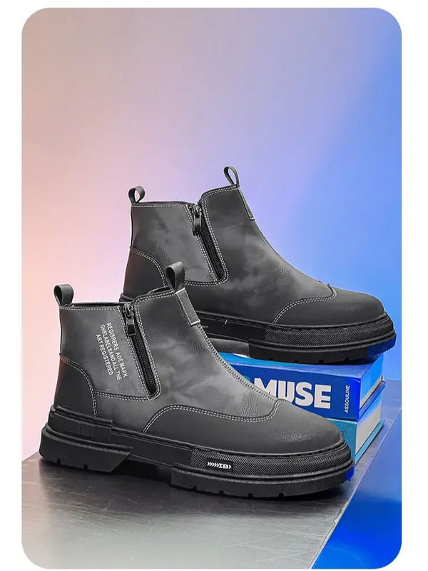 2023. Muške proljetne jesenske nove kožne visoke radne čizme s debelim dnom i neklizajućim patentnim zatvaračima Chelsea čizme Ležerne kožne čizme