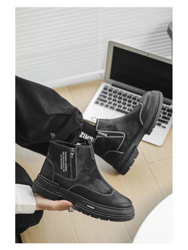 2023. Muške proljetne jesenske nove kožne visoke radne čizme s debelim dnom i neklizajućim patentnim zatvaračima Chelsea čizme Ležerne kožne čizme