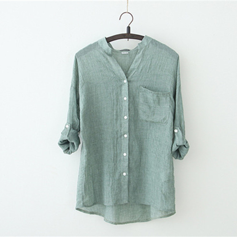 Bluză de vară Cămașă Femei Topuri din material subțire Top din bumbac Bluze albe Cămăși pentru femei Îmbrăcăminte cu mânecă lungă Camisa