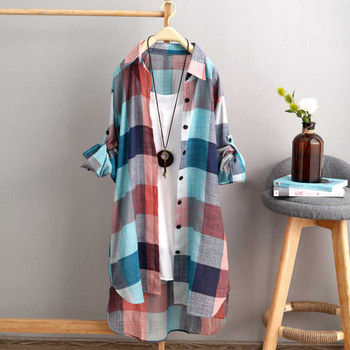 Пролетно-лятна мода Големи размери 5xl дълга карирана риза Дамска шикозна карирана блуза с дълъг ръкав Дамски широки ежедневни ризи Blusas