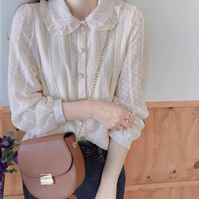 Bluză coreeană cu mânecă lungă de primăvară pentru femei, cu nasturi, cămăși pentru femei în stil coreean, lejer, ocazional, solid, pentru birou, pentru femei, bluze, bluze 10351