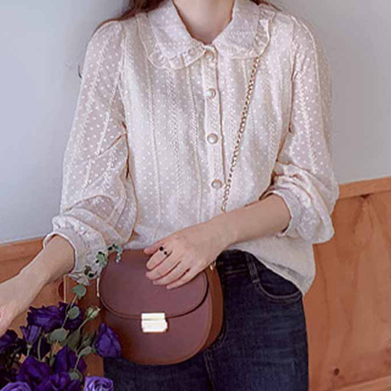 Bluză coreeană cu mânecă lungă de primăvară pentru femei, cu nasturi, cămăși pentru femei în stil coreean, lejer, ocazional, solid, pentru birou, pentru femei, bluze, bluze 10351