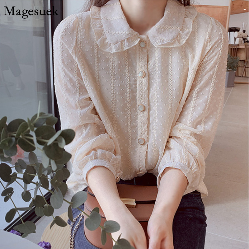 Bluză coreeană cu mânecă lungă de primăvară pentru femei, cu nasturi, cămăși pentru femei în stil coreean, lejer, ocazional, solid, pentru birou, pentru femei, bluze, bluze 10351