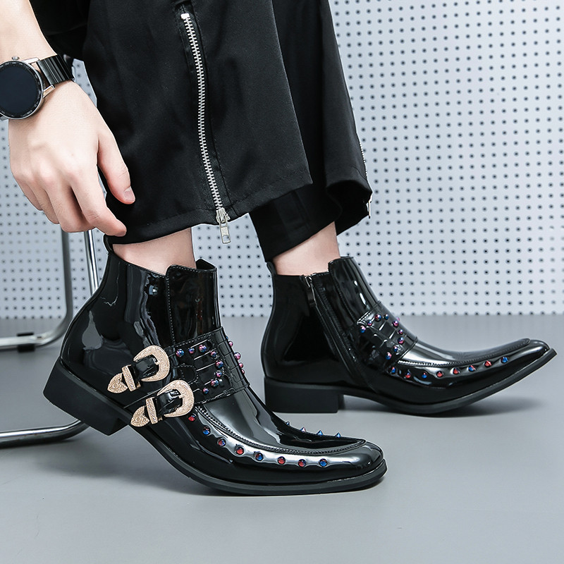 Modne muške kristalno kožne Chelsea čizme Muške luksuzne pozornice gležnjače Muške ležerne kratke čizme u britanskom stilu Visoke zlatne cipele