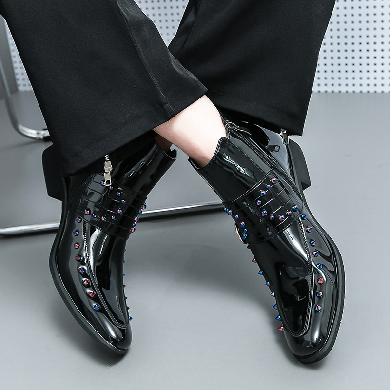 Modne muške kristalno kožne Chelsea čizme Muške luksuzne pozornice gležnjače Muške ležerne kratke čizme u britanskom stilu Visoke zlatne cipele