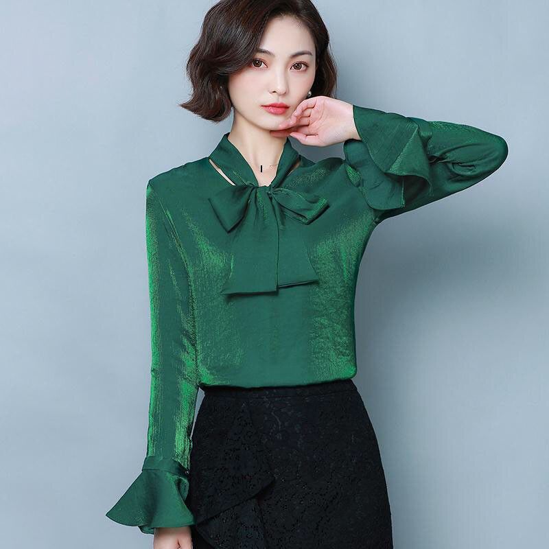 Jesen Proljeće Žene Ženska velika mašna ovratnik dugih rukava Žuta bež bluza Gornja majica, ženska odjeća, gornji dijelovi bluze za žene