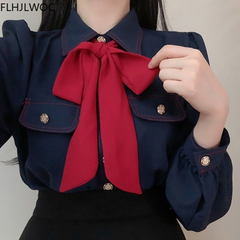 Дамско базово офис дамско работно облекло Секси полупрозрачни сладки папийонки Горна част с едноредно копче Едноцветни бели ризи Блузи