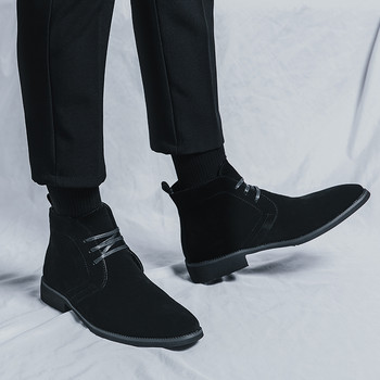 2023 Модни нови плюшени ботуши Chelsea Wram Мъжки зимни черни велурени високи горнища с връзки за мъже Обувки с равни обувки Botas Mujer