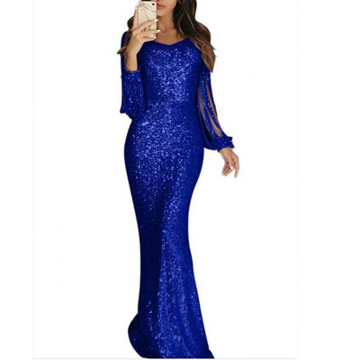 Elegantni ženski Vestidos Plus Size Chic Ženska maxi haljina s kićankama, lampion rukavima i šljokicama, dugih rukava s V izrezom