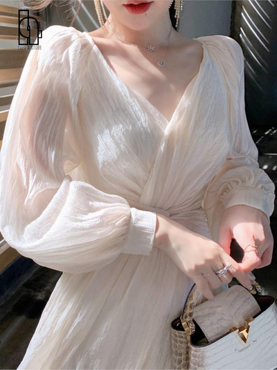 Καλοκαιρινό γαλλικό κομψό φόρεμα για πάρτι 2023 Γυναικείο μακρυμάνικο casual νεράιδα μίντι βραδινό vintage φόρεμα ενός κομματιού Κορεατική μόδα
