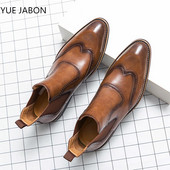 Pantofi Brogue Cizme Chelsea maro Botine cu vârf pătrat pentru bărbați cu tocuri joase Zapatos Hombre Cizme pentru bărbați Dimensiunea 38-46