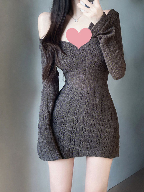 Mini rochii tricotate femei minimaliste solide cu mâneci lungi sexy elegante fete fierbinți scobiți design retro modă șic de toamnă