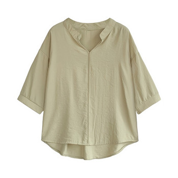 Дамски широки ризи с половин ръкав Риза OL Clothes Blusa Feminina Обикновена ежедневна блуза Офис дамска лятна есенна шифонена риза 11385