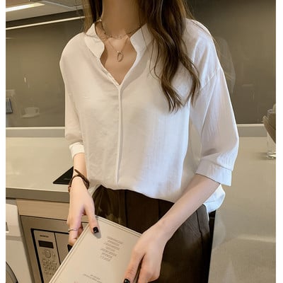 Femei Cu jumătate de mânecă Cămăși largi Cămașă OL Haine Blusa Feminina Unii Bluză Casual Office Lady Summer Toamna Cămașă din șifon 11385