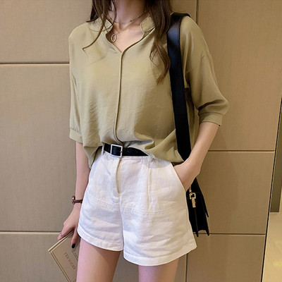 Femei Cu jumătate de mânecă Cămăși largi Cămașă OL Haine Blusa Feminina Unii Bluză Casual Office Lady Summer Toamna Cămașă din șifon 11385