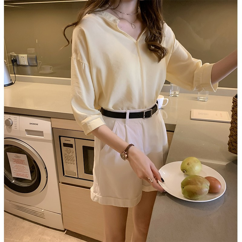 Femei Cu jumătate de mânecă Cămăși largi Cămașă OL Haine Blusa Feminina Unii Bluză Casual Office Lady Summer Toamna Cămașă din șifon 11385
