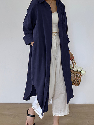 „BlingBlingee“ 2023 m. pavasario negabaritinės moteriškos baltos marškinių suknelės „Traf“ senovinės ilgomis rankovėmis, lenktais apvadais, medvilninės lininės moteriškos vidutinio dydžio suknelės