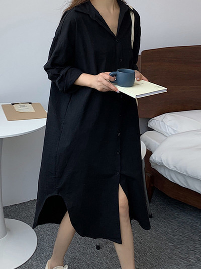 „BlingBlingee“ 2023 m. pavasario negabaritinės moteriškos baltos marškinių suknelės „Traf“ senovinės ilgomis rankovėmis, lenktais apvadais, medvilninės lininės moteriškos vidutinio dydžio suknelės