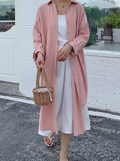 „BlingBlingee“ 2023 m. pavasario negabaritinės moteriškos baltos marškinių suknelės „Traf“ senovinės ilgomis rankovėmis, lenktais apvadais, medvilninės lininės moteriškos vidutinio dydžio suknelės