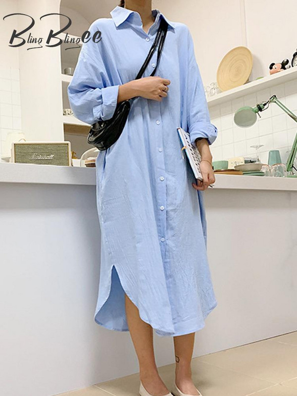 „BlingBlingee“ 2023 m. pavasario negabaritinės moteriškos baltos marškinių suknelės „Traf“ senovinės ilgomis rankovėmis, lenktais apvadais, medvilninės lininės moteriškos vidutinio dydžio suknelės