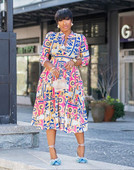 2021, nou sosire, rochie de brand celebru, imprimeu de lux, cu decolteu, maneca lunga, rochie midi pentru dama de birou, rochii