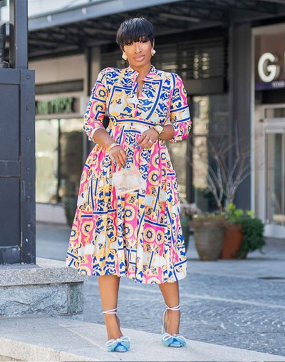2021, nou sosire, rochie de brand celebru, imprimeu de lux, cu decolteu, maneca lunga, rochie midi pentru dama de birou, rochii