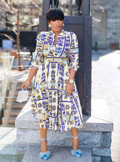 2021, nou sosire, rochie de brand celebru, imprimeu de lux, cu decolteu, maneca lunga, rochie midi pentru dama de birou, rochii