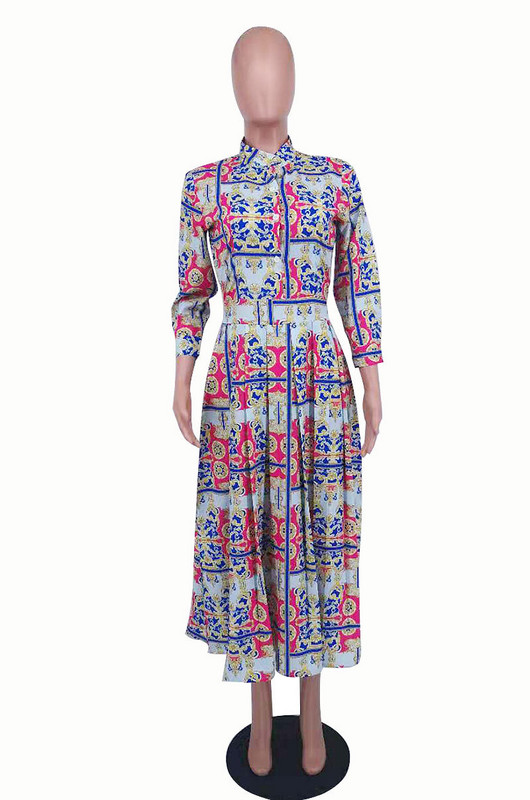 2021, nou sosire, rochie de brand celebru, imprimeu de lux, cu decolteu, maneca lunga, rochie midi pentru dama de birou, rochii