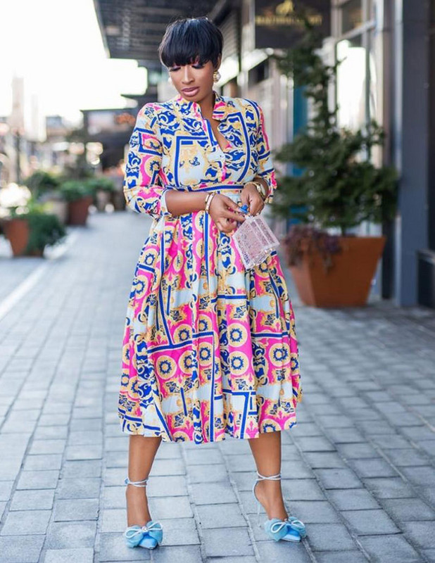 2021, nou sosire, rochie de brand celebru, imprimeu de lux, cu decolteu, maneca lunga, rochie midi pentru dama de birou, rochii