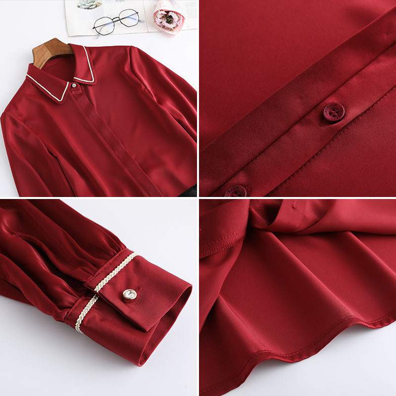 Lenshin Nová látka Vysokokvalitná hladká a mäkká patchw košeľa pre ženy Blúzka s kravatou Elegantné topy s dlhým rukávom Kancelárske oblečenie pre dámy do práce