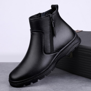 Мъжки бизнес обувки от кожа Луксозни италиански ежедневни обувки Зимни топли ботуши Челси Висококачествени мъжки официални боти до глезена
