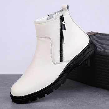 Мъжки бизнес обувки от кожа Луксозни италиански ежедневни обувки Зимни топли ботуши Челси Висококачествени мъжки официални боти до глезена
