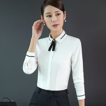 Пролетен корейски дизайн с офис дамски елегантни официални блузи и горнища с панделка и изрязана деколте Едноцветни ризи с голям размер Z15