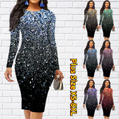 2022 m. Nauja rudens žiemos moterų marginta suknelė ilgomis rankovėmis Sexy plonas sijonas ilgomis rankovėmis sijonas apvaliu kaklu Retro aptemptas sijonas