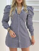 Fitshinling modna nova haljina košulja Ženske prugaste uske kratke haljine dugih rukava na puf Ženska odjeća Seksi Vestidos Femme