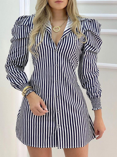 Fitshinling modna nova haljina košulja Ženske prugaste uske kratke haljine dugih rukava na puf Ženska odjeća Seksi Vestidos Femme