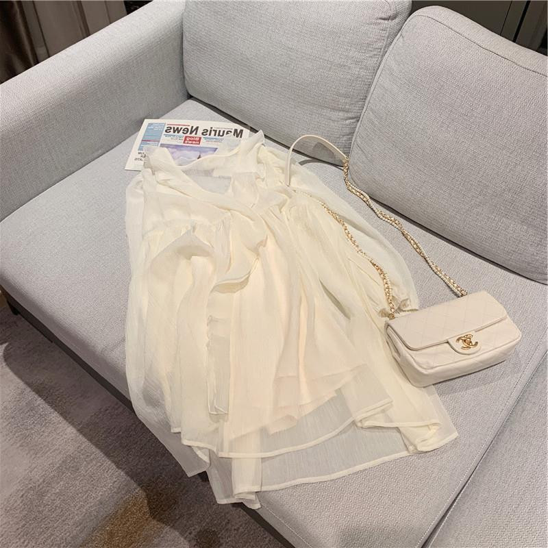 Rochie cu mânecă lungă, solidă, elegantă, prințesă, cu volane, cu decolteu în V, pentru femei, design de bază, mini populare de primăvară șic, promoție Ulzzang