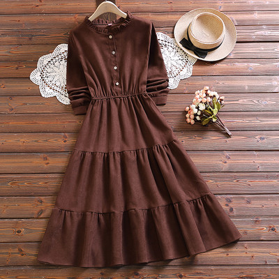 Mori lány aranyos kawaii édes ruha új őszi divat hosszú ujjú kordbársony női vintage vestidos