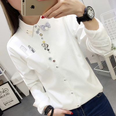 toamnă iarnă bluză drăguță cu broderie în dungi pentru femei, cu mânecă lungă, plus cămașă din catifea, topuri calde, subțiri, îngroșate