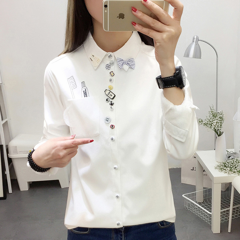 toamnă iarnă bluză drăguță cu broderie în dungi pentru femei, cu mânecă lungă, plus cămașă din catifea, topuri calde, subțiri, îngroșate