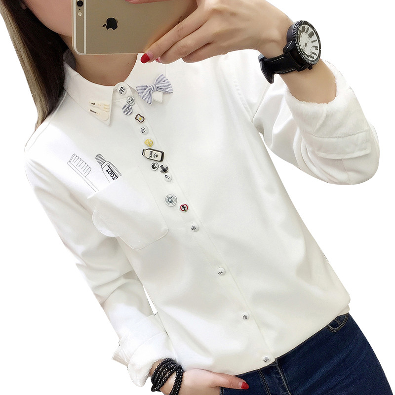 toamnă iarnă bluză drăguță cu broderie în dungi pentru femei, cu mânecă lungă, plus cămașă din catifea, topuri calde, subțiri, îngroșate