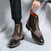 Pantofi de rochie pentru bărbați, maro, clasici, înalți, mărimea 38-48, pantofi formali cu vârf ascuțit, pentru bărbați, cizme din piele cu șireturi pentru bărbați, cizme vintage