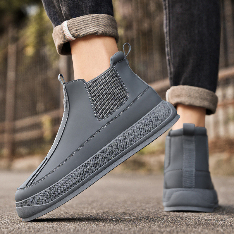 Modne sive čizme Chelsea s platformom Muške trendi visoke muške kožne čizme na navlačenje Ležerne udobne neklizajuće muške gležnjače