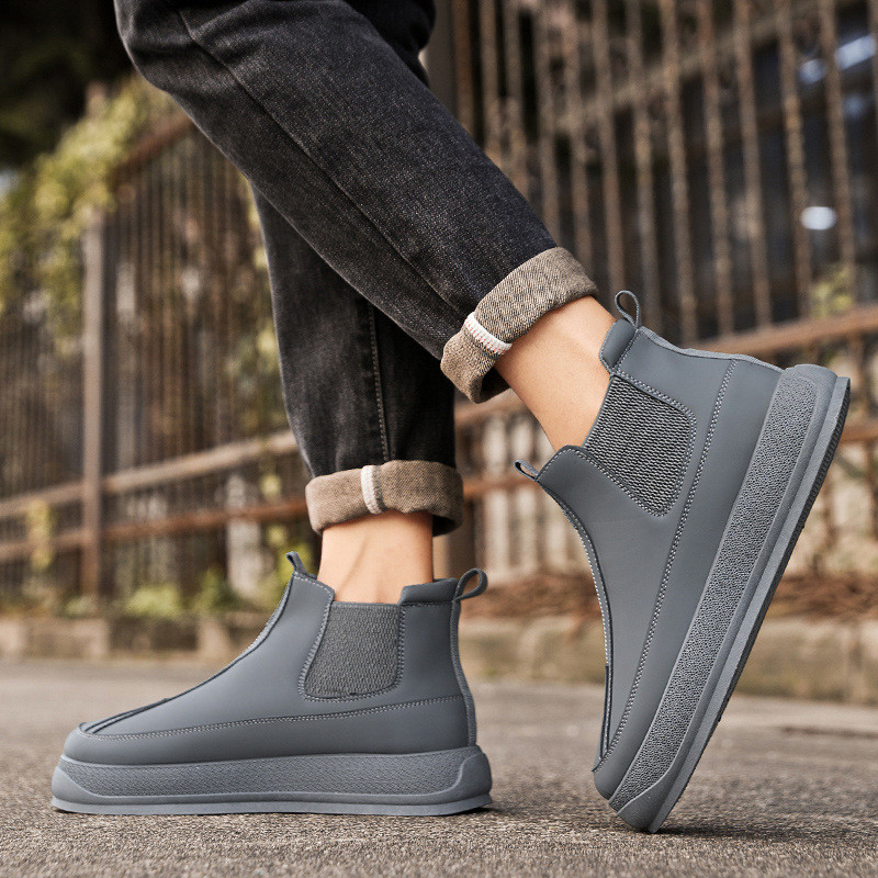 Modne sive čizme Chelsea s platformom Muške trendi visoke muške kožne čizme na navlačenje Ležerne udobne neklizajuće muške gležnjače