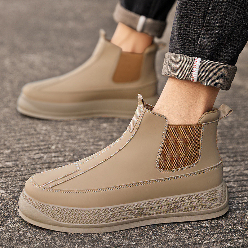 Modne sive čizme Chelsea s platformom Muške trendi visoke muške kožne čizme na navlačenje Ležerne udobne neklizajuće muške gležnjače