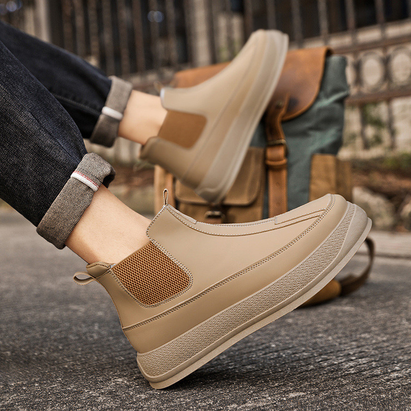 Modne sive čizme Chelsea s platformom Muške trendi visoke muške kožne čizme na navlačenje Ležerne udobne neklizajuće muške gležnjače