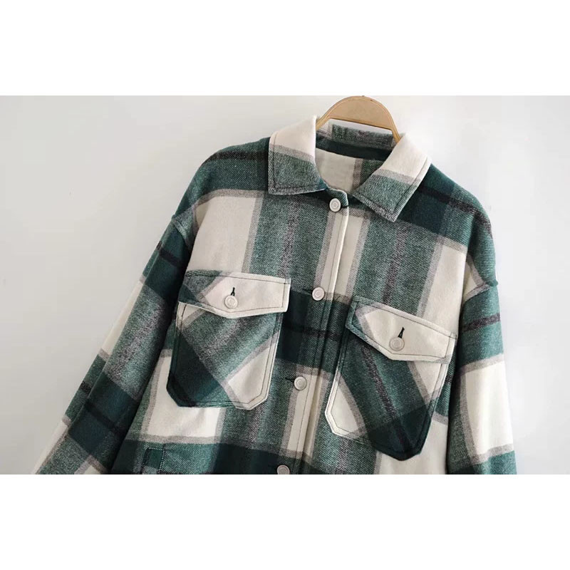 Vintage, elegant, carouri, buzunare, bluză din tweed, moda de toamnă, cămăși groase, bluze casual pentru femei