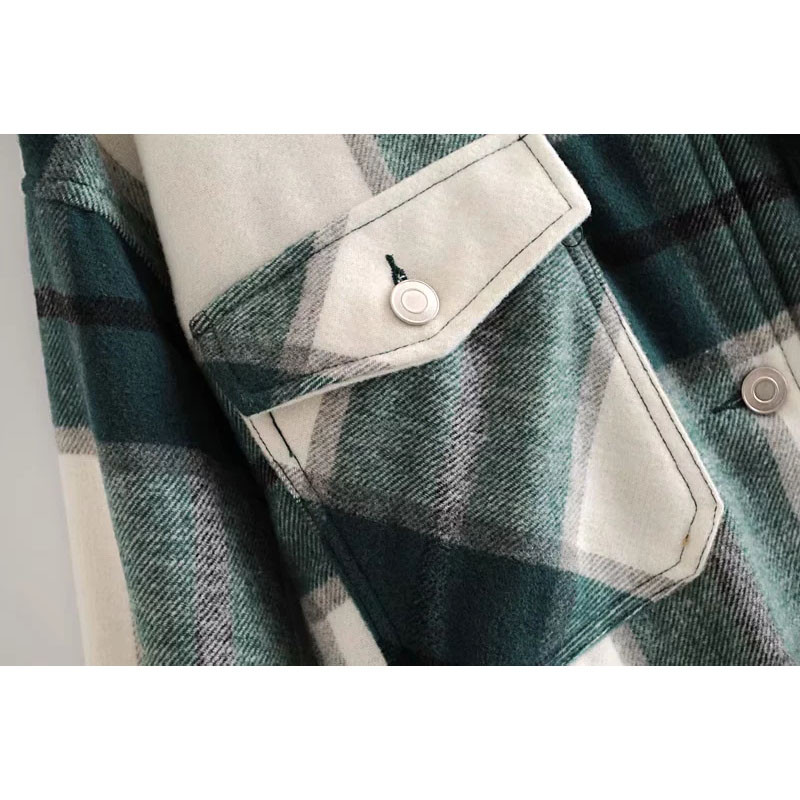 Vintage, elegant, carouri, buzunare, bluză din tweed, moda de toamnă, cămăși groase, bluze casual pentru femei