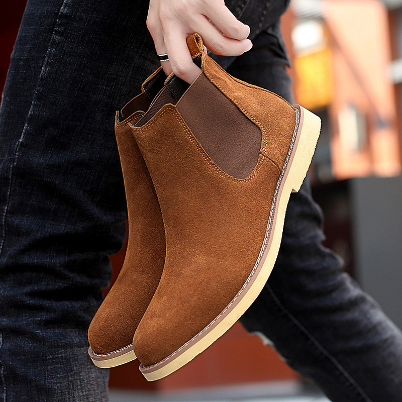 Cizme Chelsea de toamnă iarnă pentru bărbați, la modă nouă, confortabile, plate, pentru bărbați, cizme casual pentru bărbați, cu vârf ascuțit, din piele de pluș