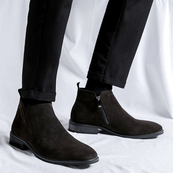 Маратонки Ежедневни обувки за мъже Кожени ботуши Удобни обувки с равни подметки Висока горна част със средна връзка Модни мъжки обувки Зимни нови